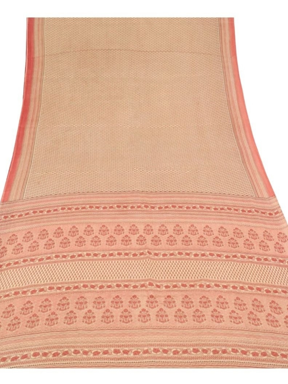 Peach And Pink Printed Cotton Saree
